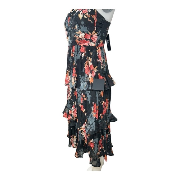 Lulus | Tier to Stay Black Floral Print Tiered Tie-Strap Midi Dress size M New - Picture 11 of 16